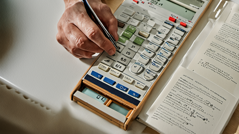 Personne relisant un contrat d’assurance avec une calculatrice sur une table.