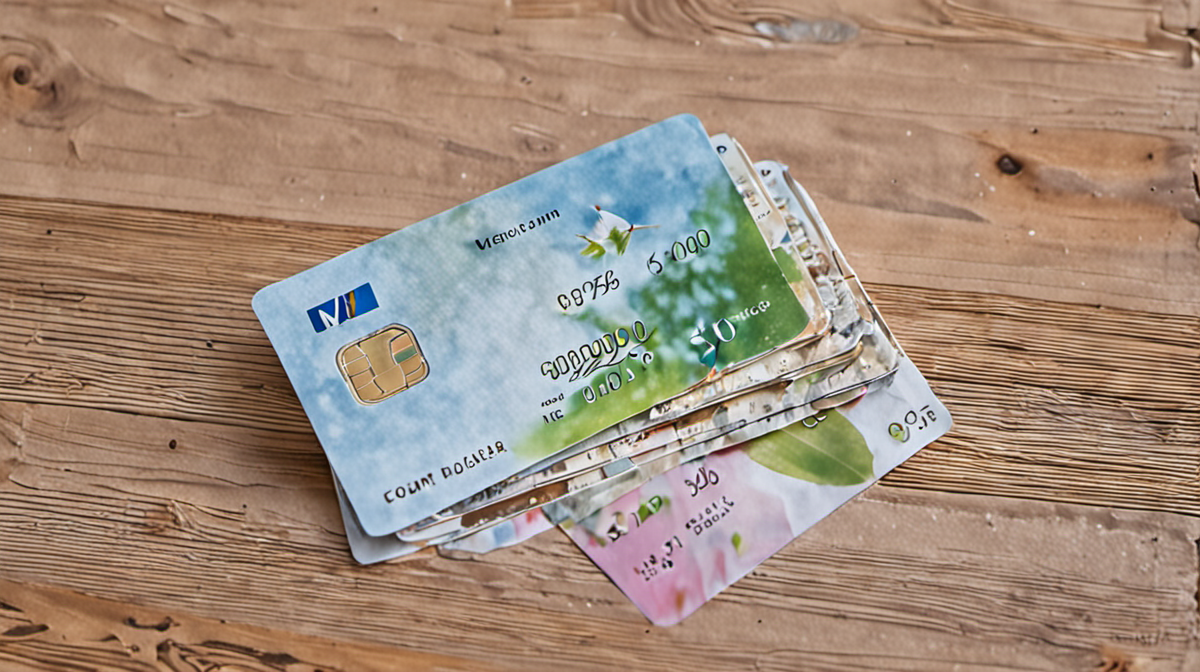 Main avec carte bancaire au-dessus d’un relevé de virement, détails flous.