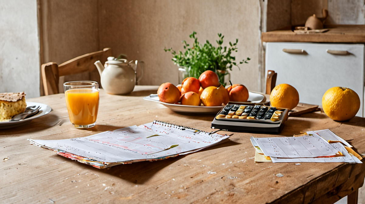 Personnes triant des papiers et justificatifs sur une table, calculatrice à côté.