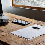 Mains triant une boîte mail sur ordinateur portable dans un bureau lumineux.