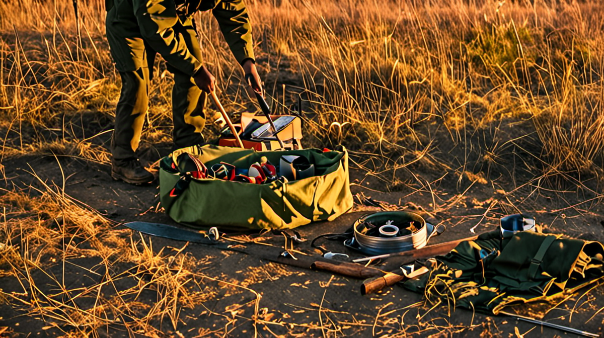 Assistance mécanique autour d’une roue avec outils au sol au bivouac
