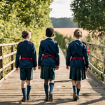 Deux adolescentes en uniforme se rendant à l’école au matin