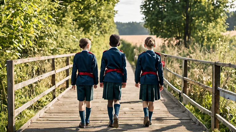 Deux adolescentes en uniforme se rendant à l’école au matin