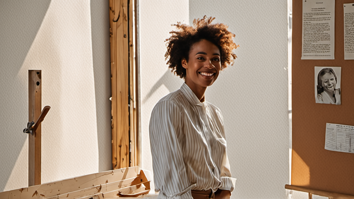Deux personnes se serrent la main dans un environnement de travail, tableau en arrière-plan illisible.