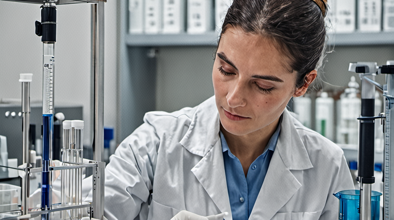 Chercheuse en laboratoire manipulant un tube d’échantillon et une micropipette.