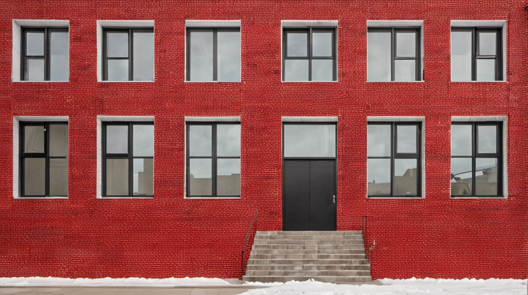 Façade de MoMA PS1 à Queens, avec des visiteurs entrant dans le musée.
