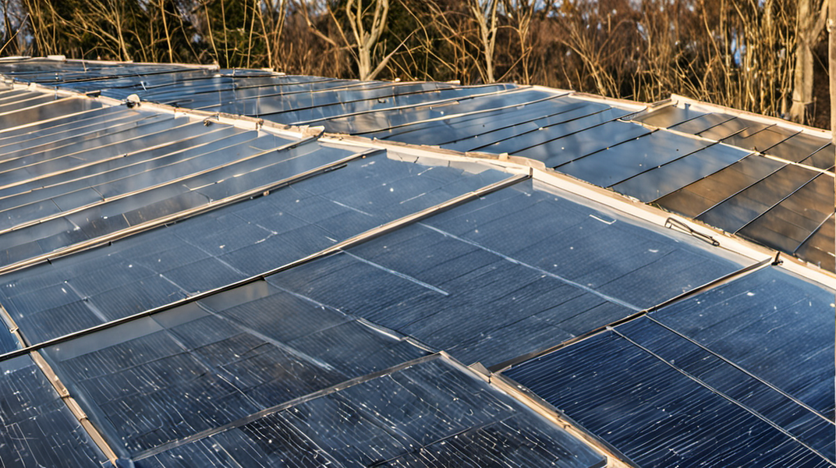Toit résidentiel équipé de panneaux solaires avec ombrage partiel.