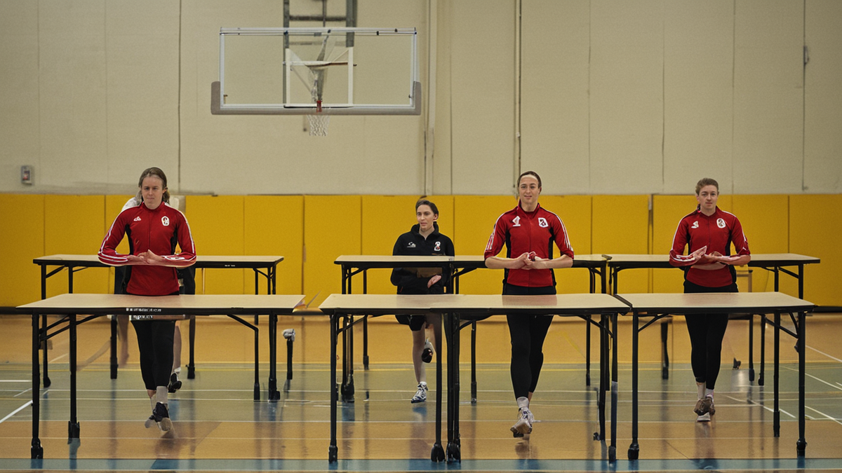 Salle de formation d’arbitres avec du matériel de match sur une table.