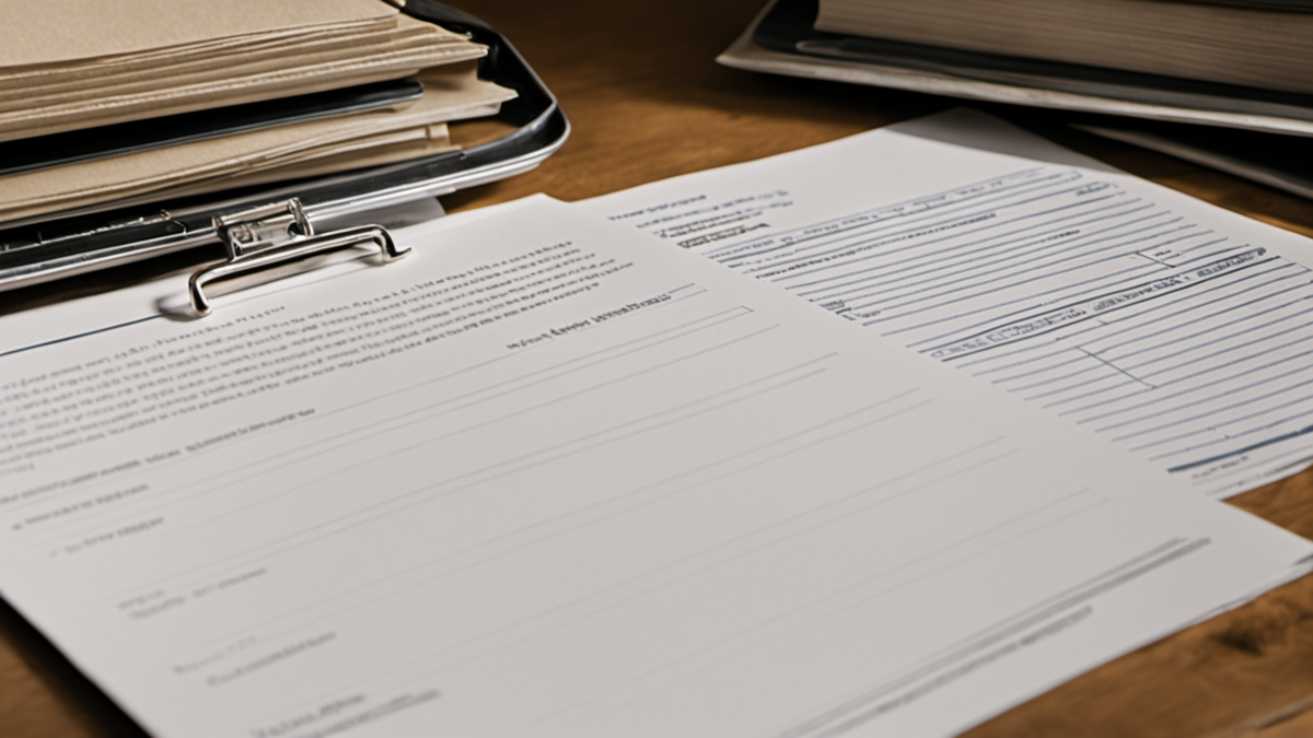 Une personne range des documents d’assurance dans un dossier pour préparer une résiliation.