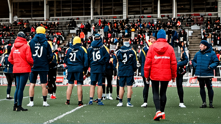 Des bénévoles orientent des spectateurs à l’entrée d’un site sportif.