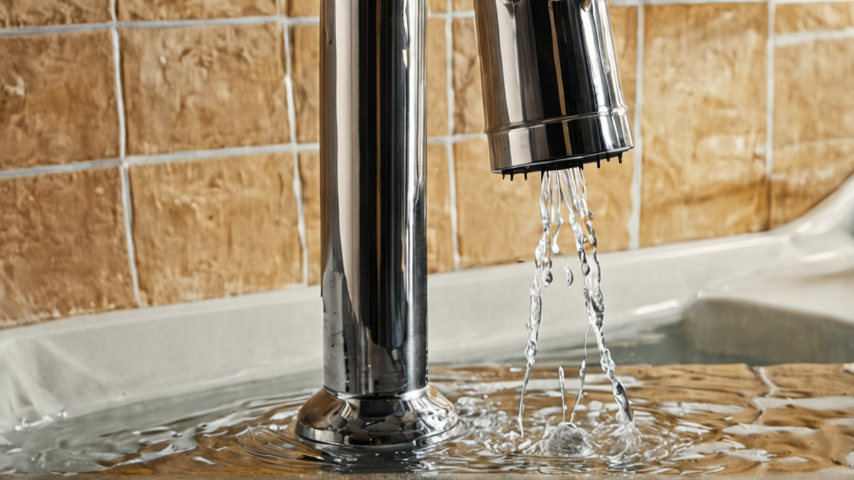 Une personne fait couler l’eau d’un robinet de vidange dans un seau.