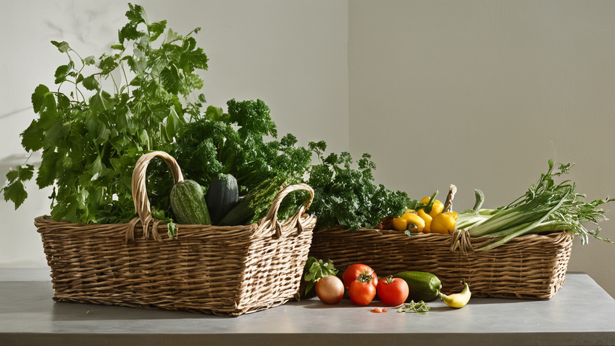 Panier de légumes de saison avec liste de courses non lisible, vue de dessus.