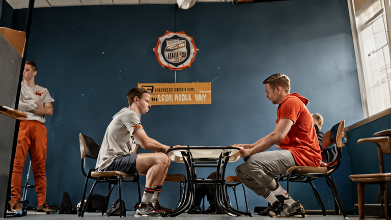 Équipe esport amateur en entraînement dans une salle associative, ambiance dynamique, sans marques lisibles.