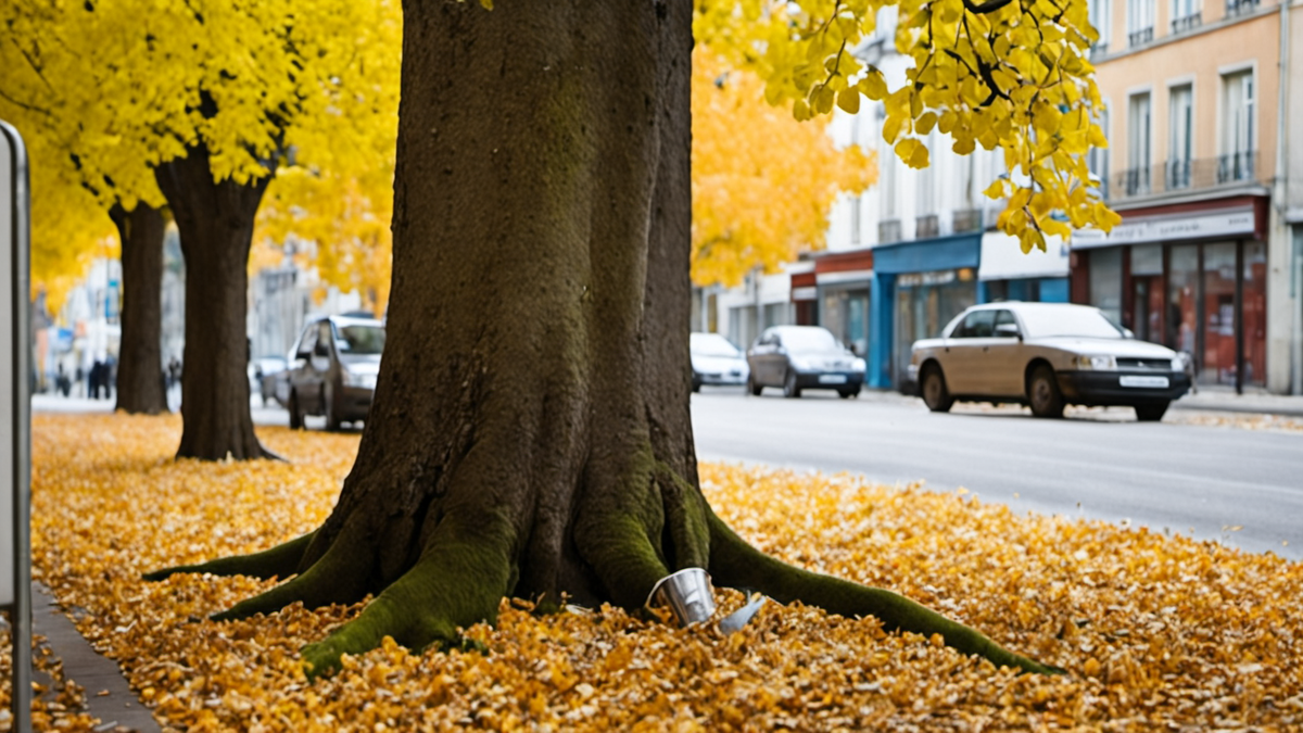 Une scientifique relève un capteur de température près d’arbres en ville.