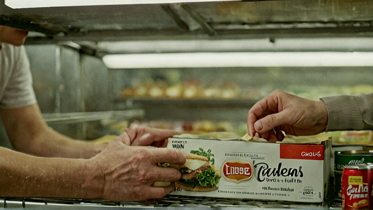 Bénévoles triant des produits et vérifiant les dates, texte illisible sur les emballages.