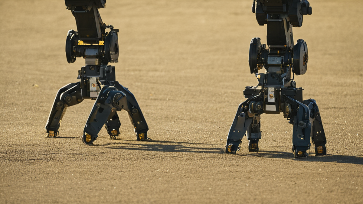 Petit robot éducatif roulant lors d’une démonstration, public flou en arrière-plan.