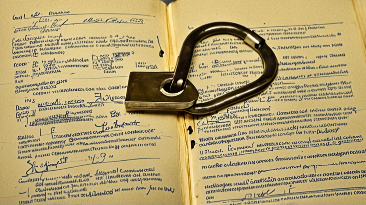 Un écran flou avec un symbole de cadenas et un carnet de brouillon.