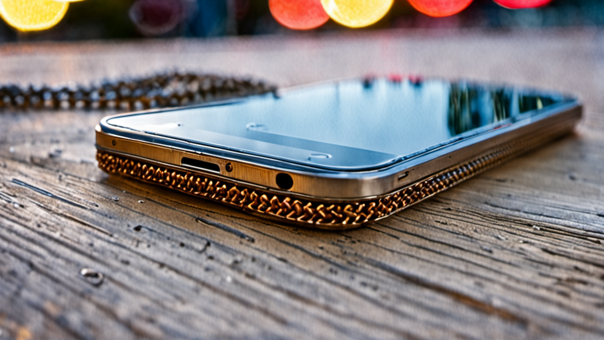 Un smartphone et un petit cadenas métallique posés sur un bureau.