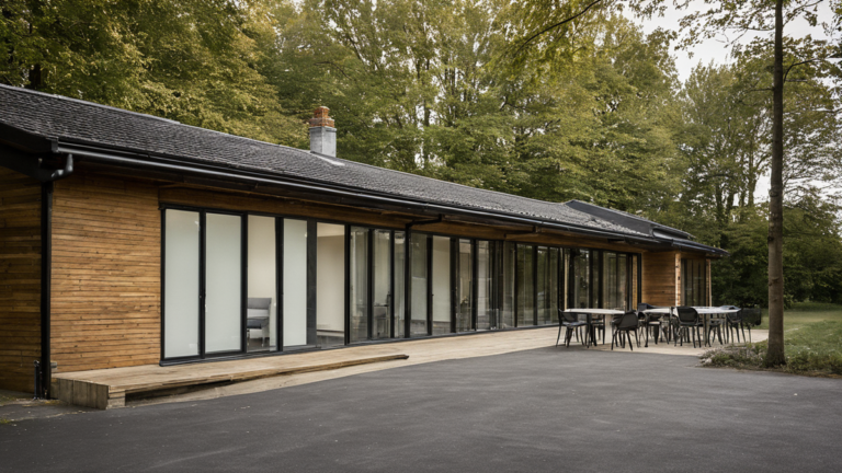 Hall d’immeuble avec éclairage sobre, symbole d’actions collectives d’économie d’énergie.