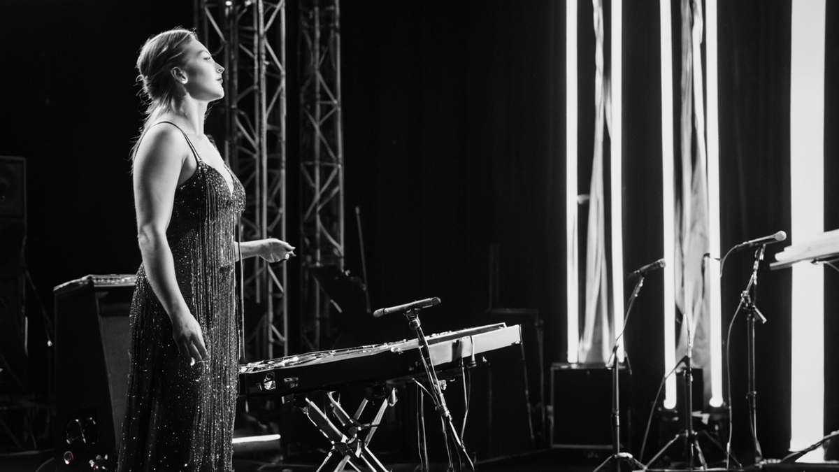 Orchestre sur scène avec écran de fond abstrait, évoquant un concert immersif.