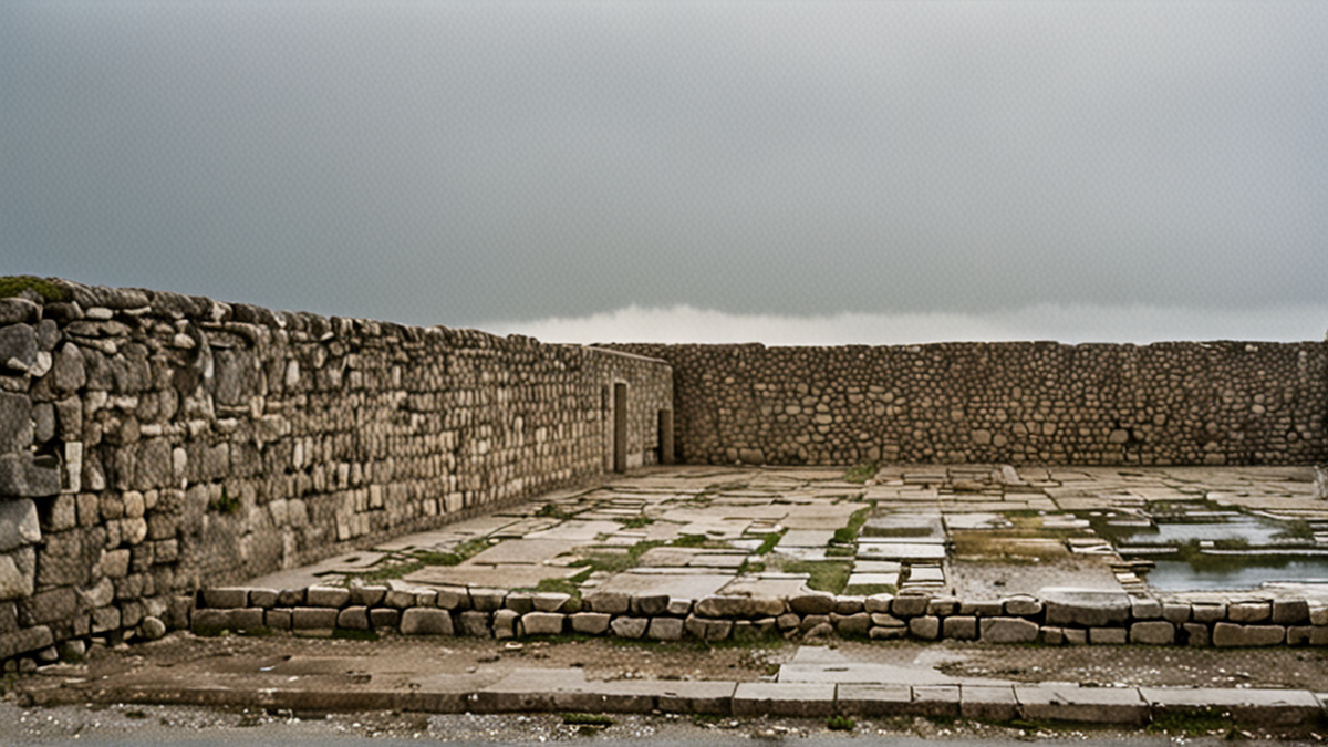 Des ouvriers travaillent devant l’entrée d’un bâtiment culturel à Mossoul.