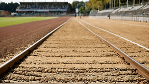 Para-athlète courant sur piste et franchissant une ligne d’arrivée.
