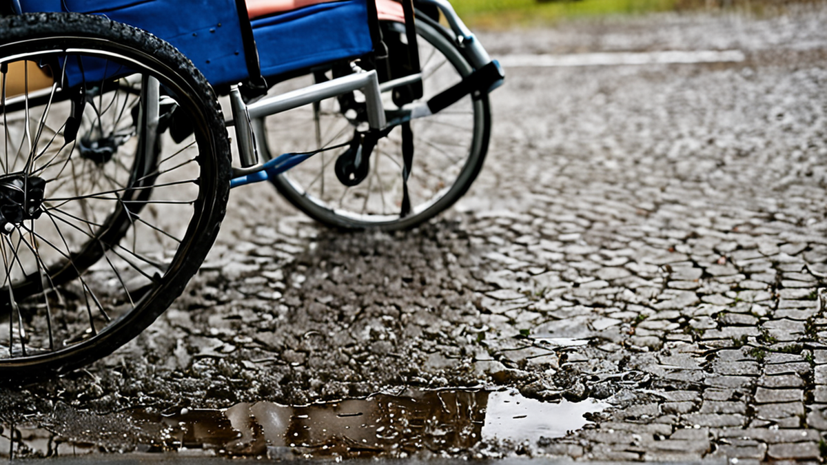 Sportif en fauteuil roulant entrant dans un gymnase accessible.