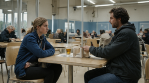 Deux personnes de dos discutant autour d’un ordinateur, illustrant un binôme de mentorat.