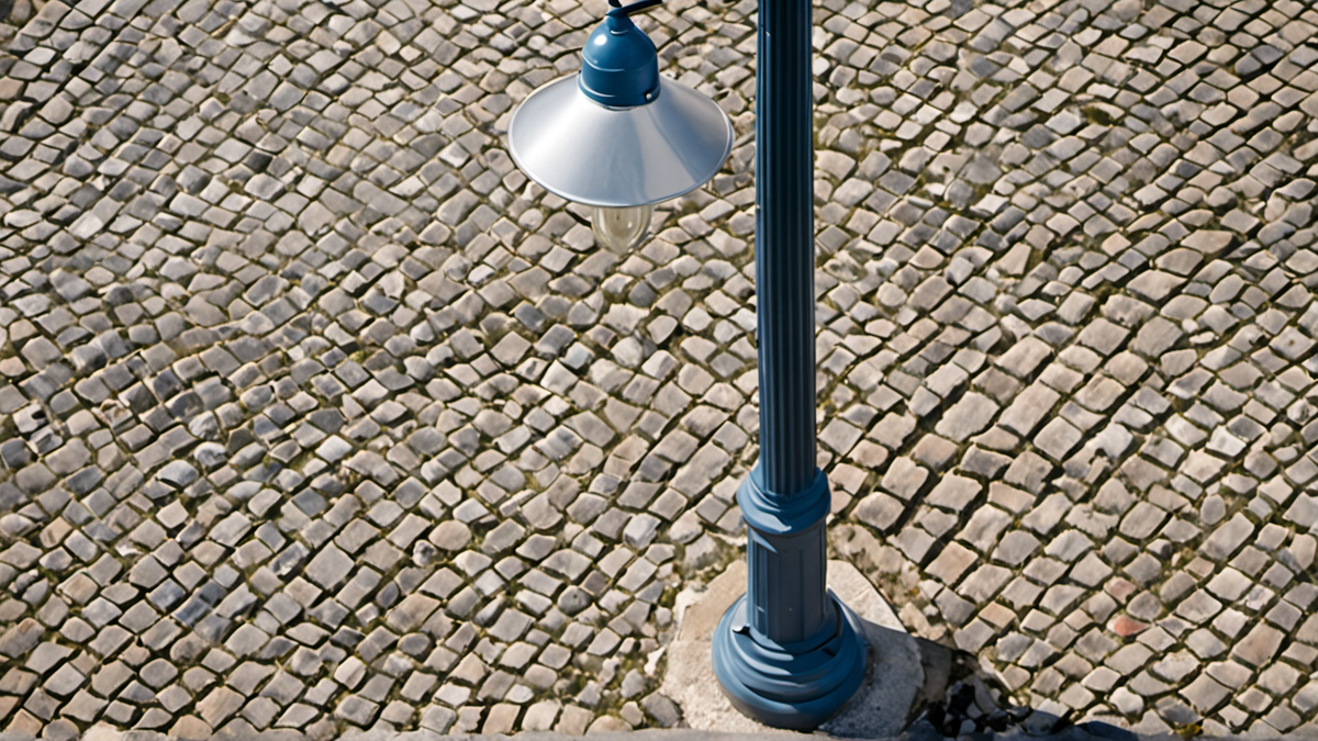 Un agent ajuste un capot de protection sur un lampadaire en bord de rue.