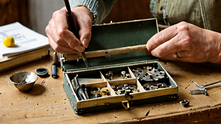 Une personne examine un petit appareil et des outils sur une table.
