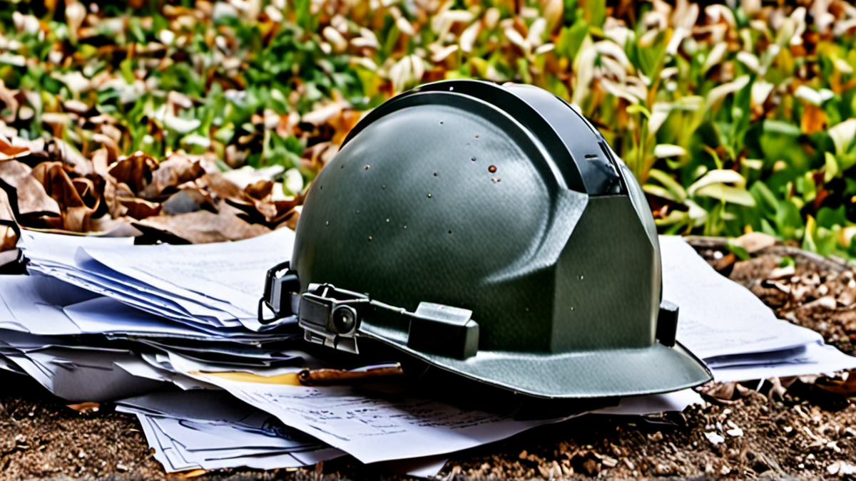 Un casque de chantier sur des documents techniques, sans texte lisible.