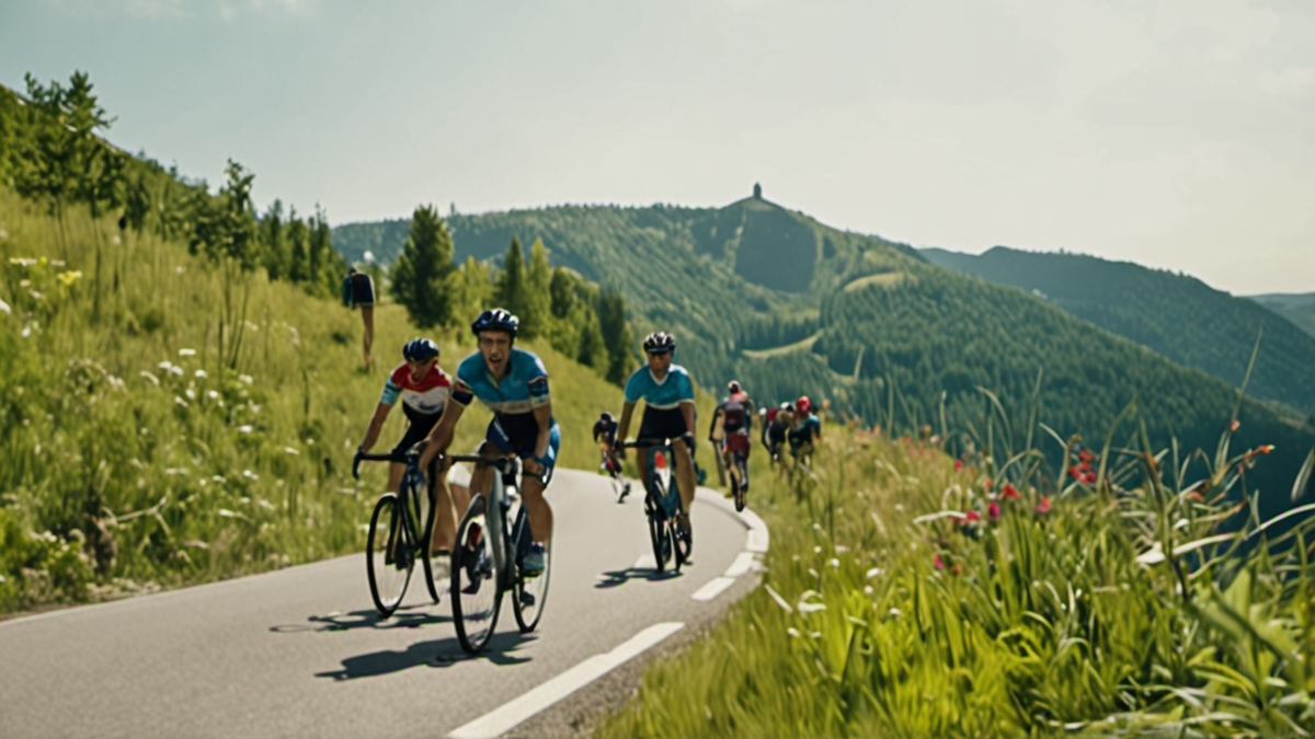 Ambiance festive de bord de route pendant une course cycliste.