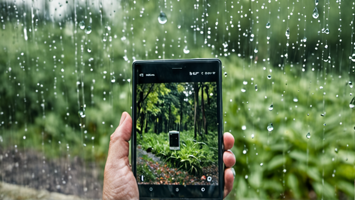 Une main tient un smartphone avec un écran de réseau flou en extérieur.