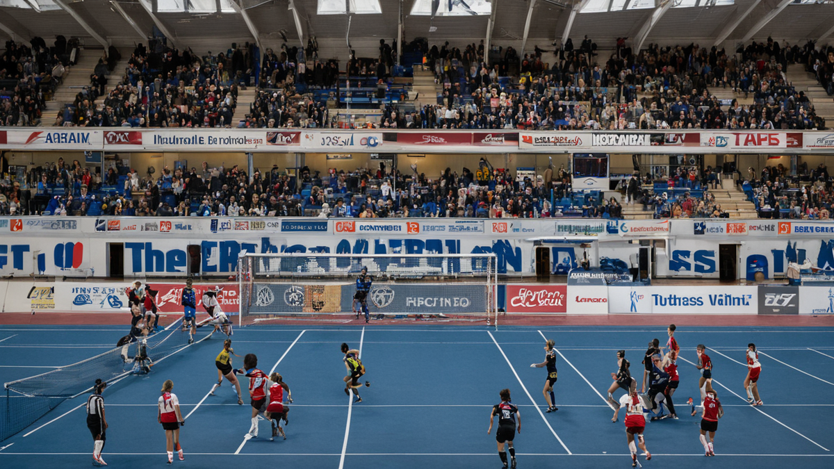 Tribune dense et animée lors d’un tournoi féminin de football.