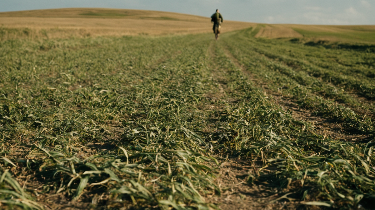 Formation en éventail d’un groupe de coureurs dans le vent latéral.