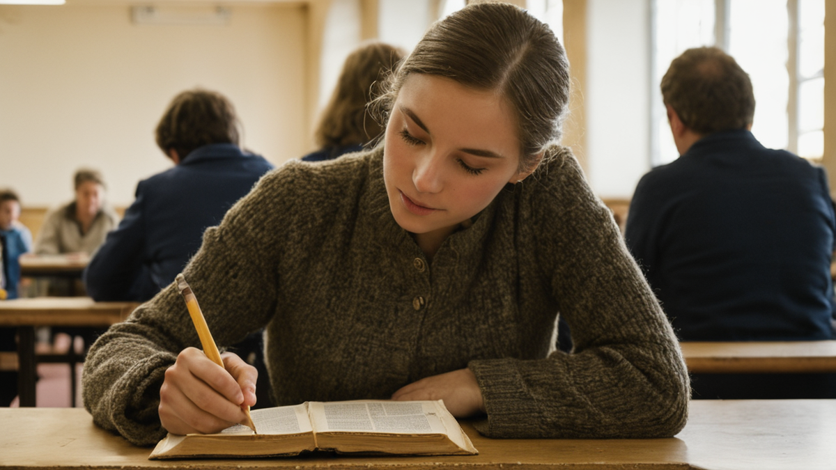 Table de classe avec cahiers, crayons et livres de lecture en activité.