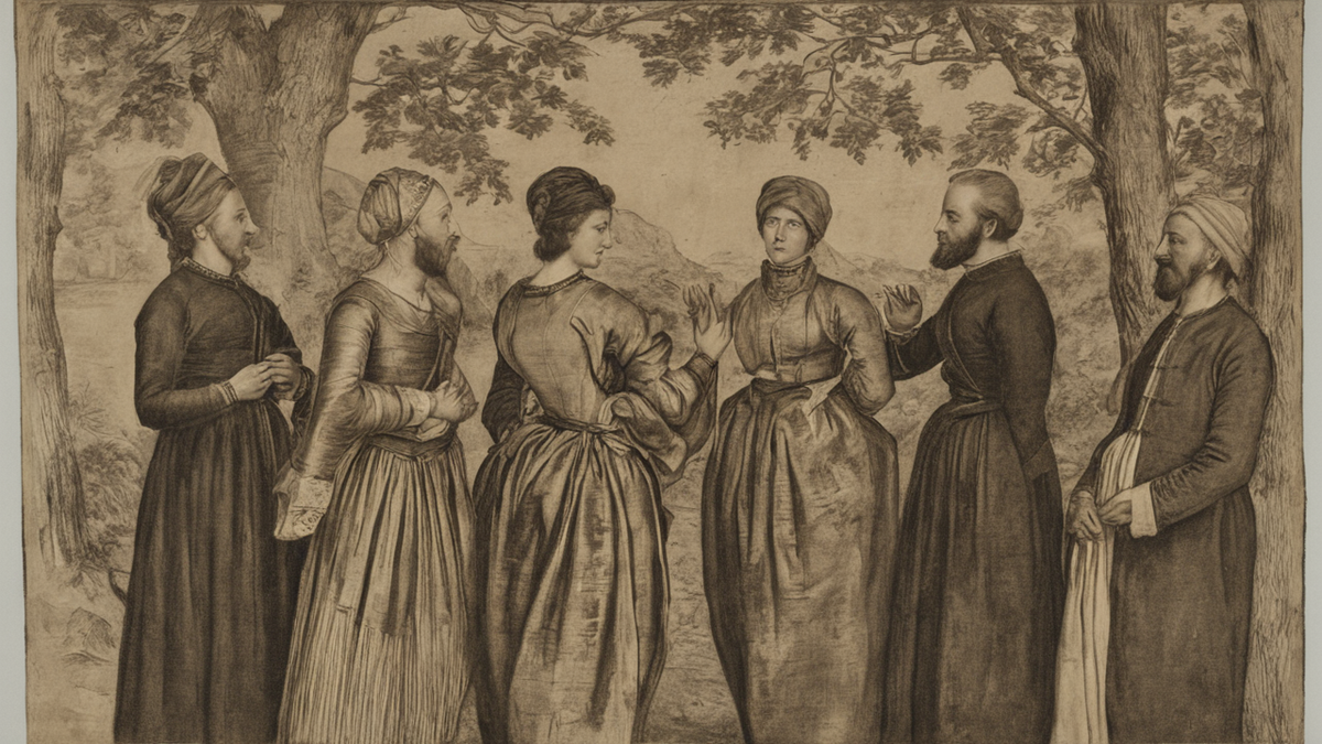 Visiteurs faisant une halte devant un grand portrait dans un musée