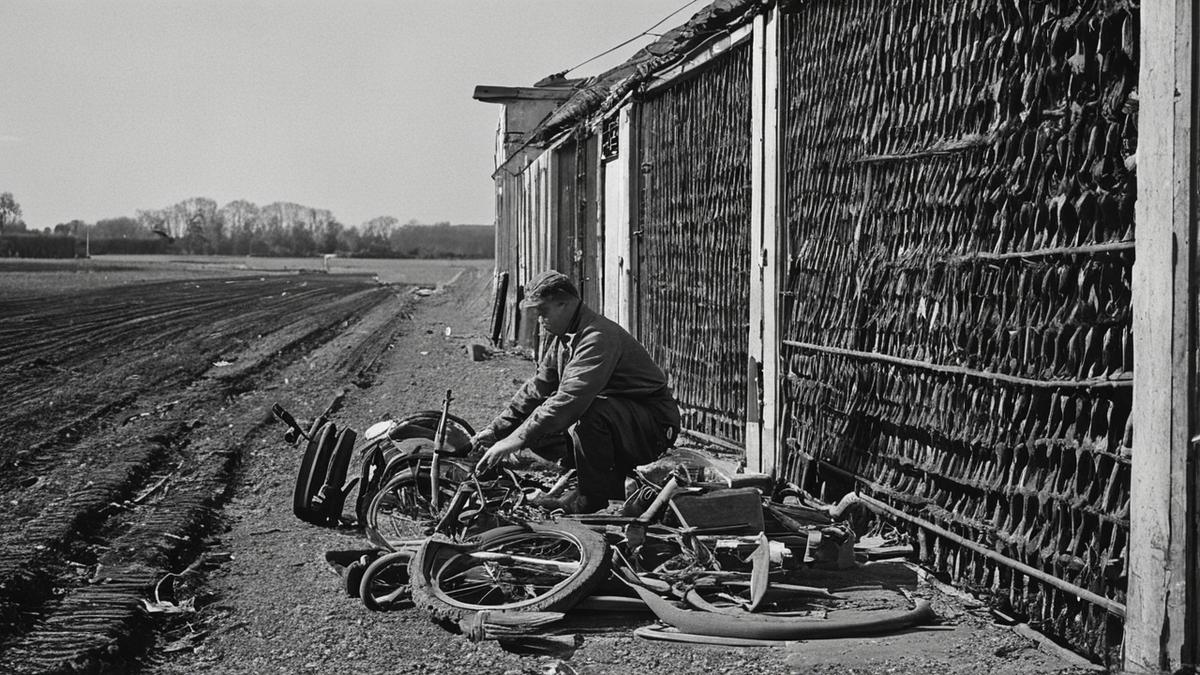 Rangée de vélos et établi de réparation montrant la logistique d’un atelier utile