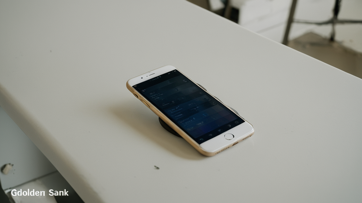 Smartphone avec écran bancaire flou posé à côté de documents de budget.