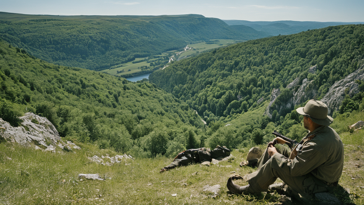 Un site de suivi ornithologique en montagne avec matériel d’observation tourné vers une falaise.