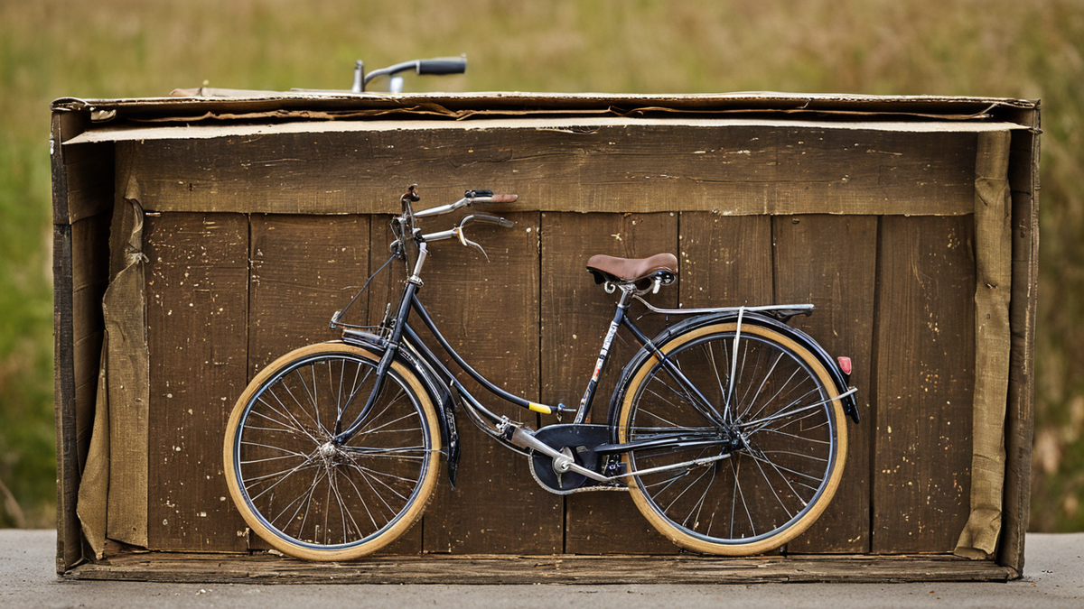 Établi de réparation de vélo avec roue et outils dans un environnement simple.