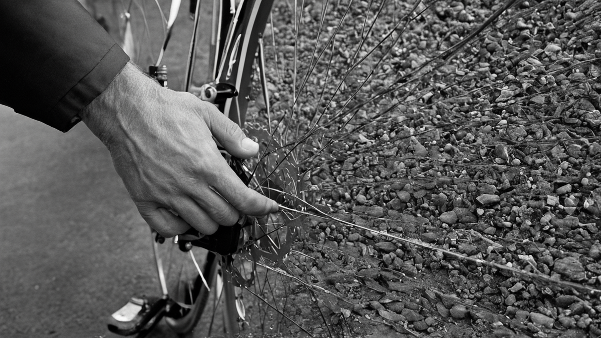 Déplacement quotidien à vélo dans une allée d’un camp ou d’une zone d’accueil.