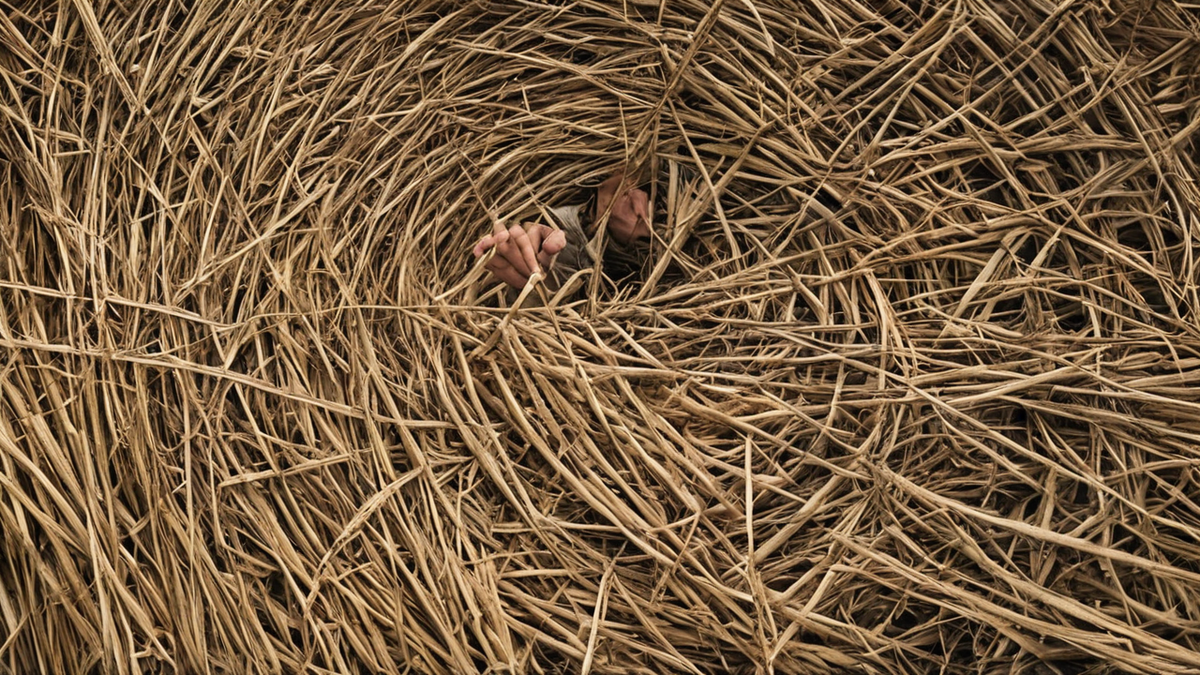 Échange bref et respectueux entre une personne âgée et un bénévole sur un palier.