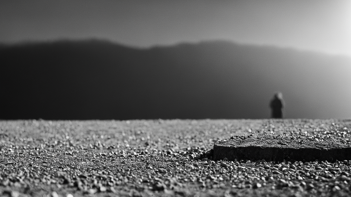 Couloir calme de résidence avec porte entrouverte et objets du quotidien.