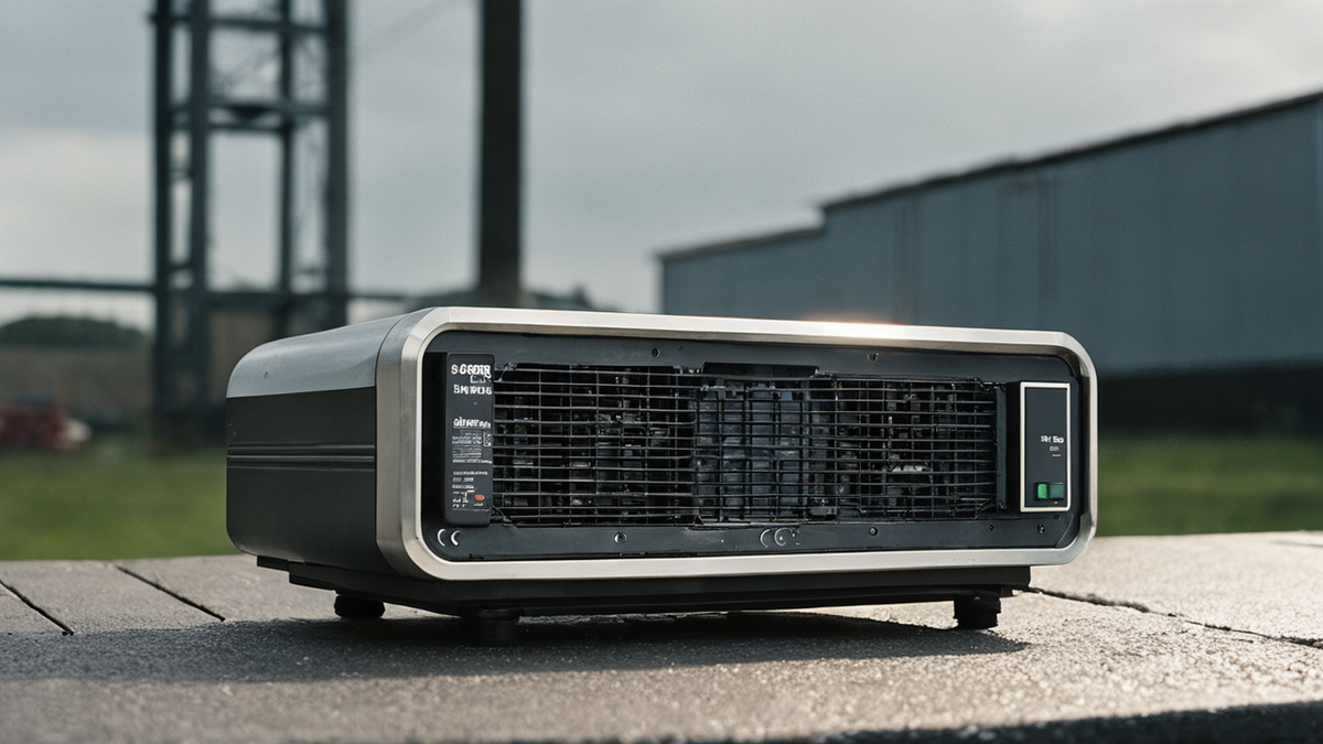 Le matériel d’un cinéma mobile avec projecteur et alimentation électrique.