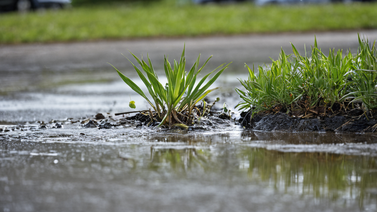 Travaux sobres de désimperméabilisation sur un parking avec noue végétalisée