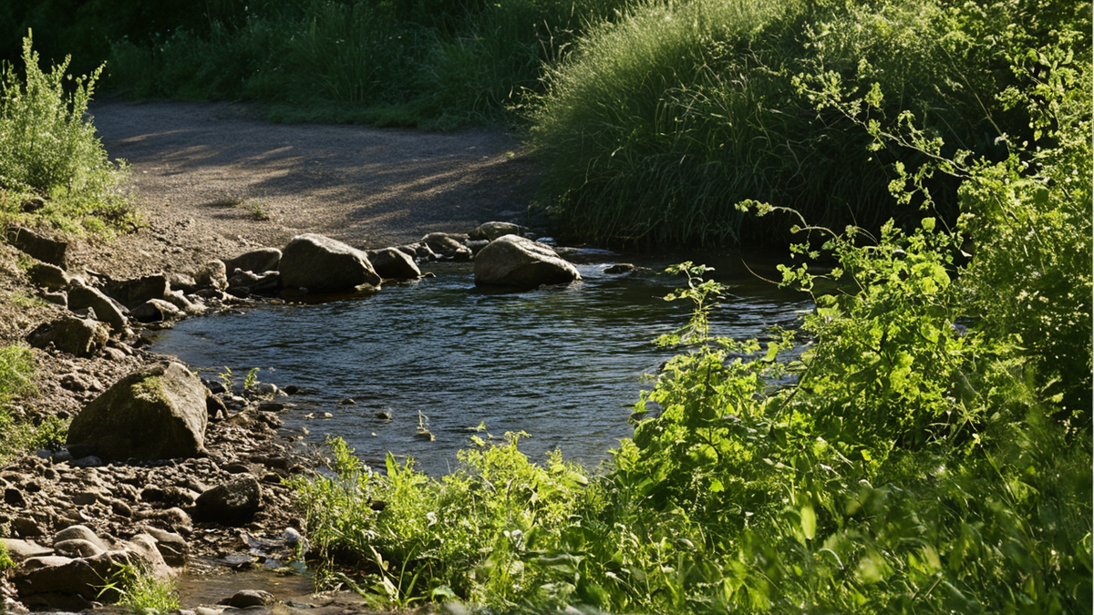 Haie de bordure aidant à ralentir l’eau sur un terrain légèrement en pente.