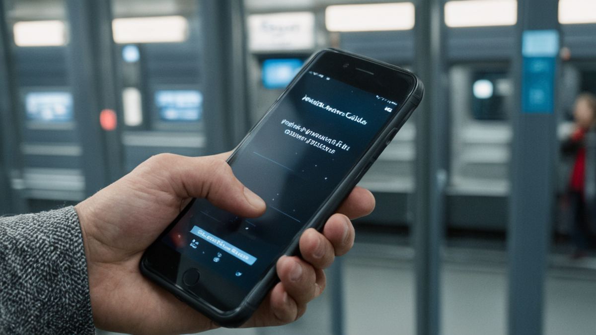 Téléphone utilisé sereinement en transit avec billet et plan déjà accessibles.