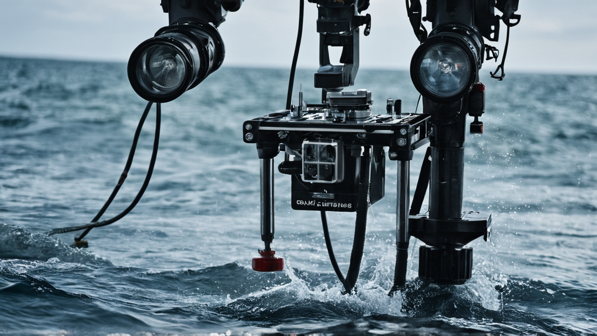 Navire technique remontant un déchet lourd depuis le fond marin.