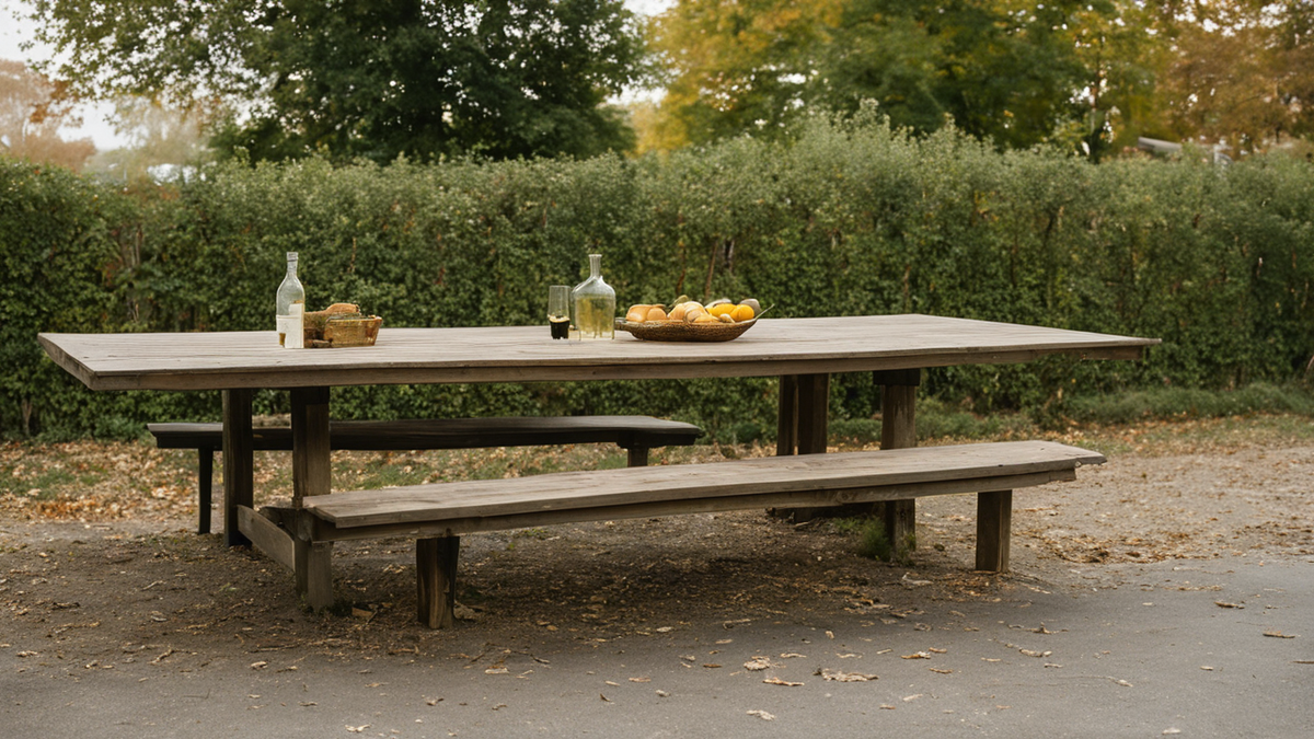Table simple préparée pour un repas de quartier régulier.